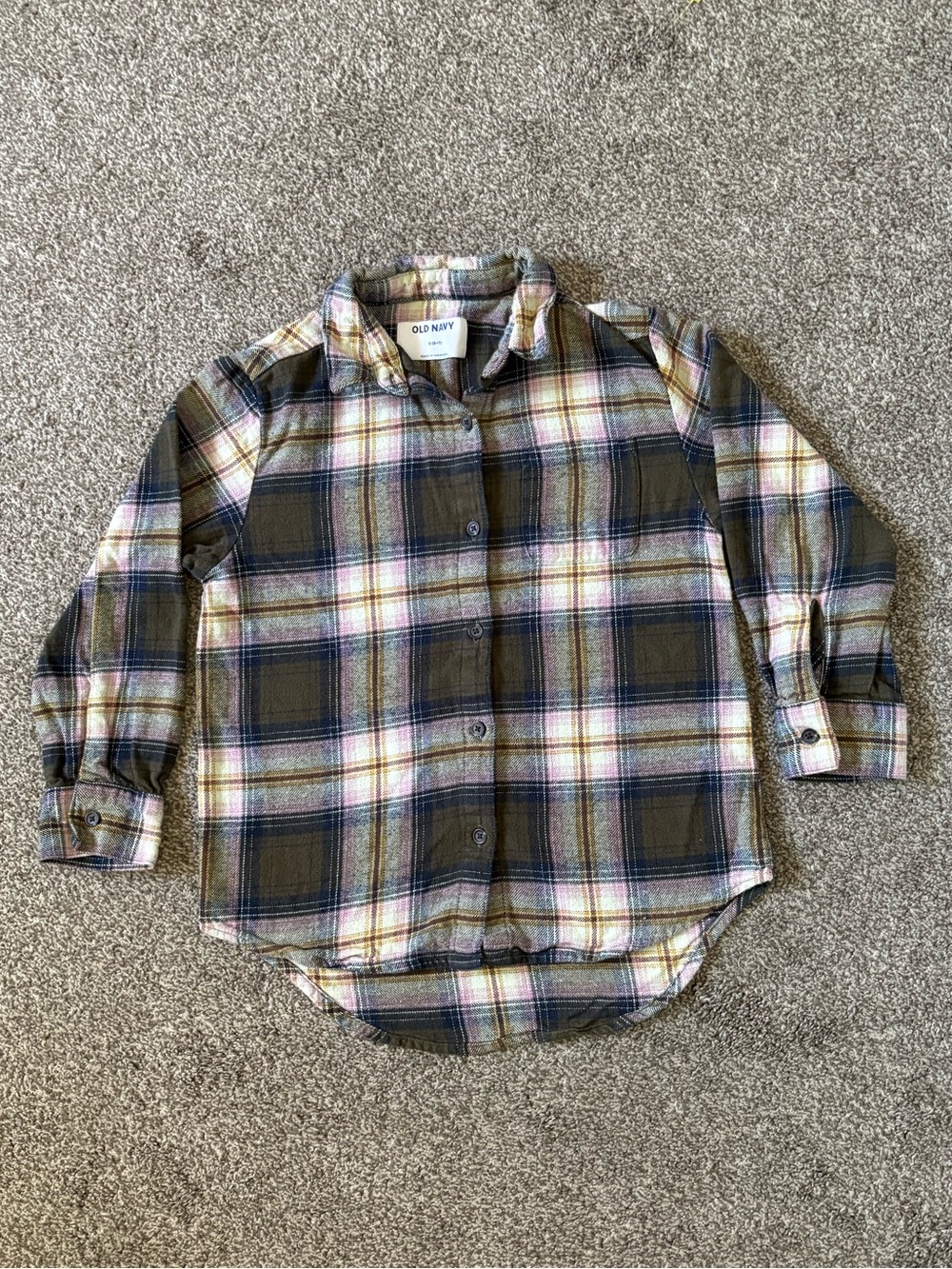 Old Navy Olive and Cream Plaid Button-Down Shirt